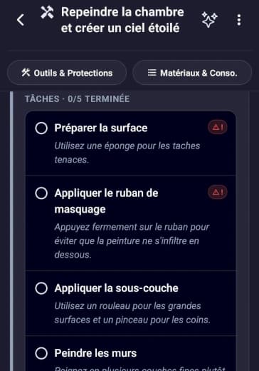 Liste des tâches d'une étape