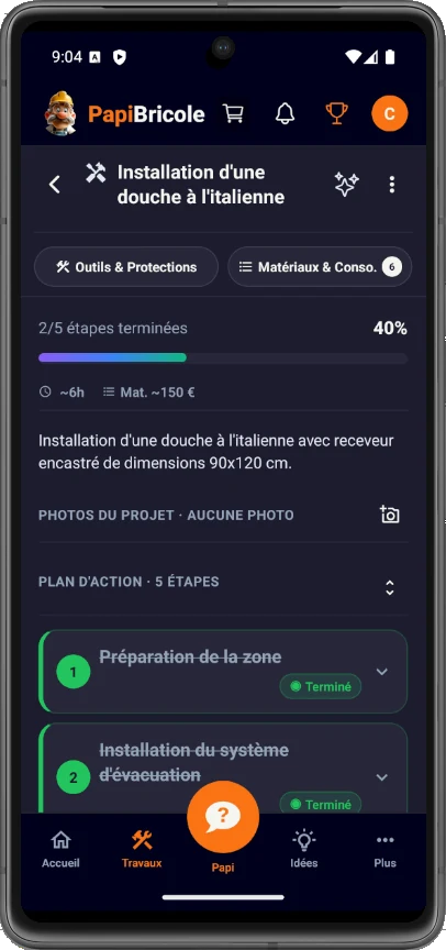 L'app PapiBricole : l'avancement d'un chantier de salle de bains